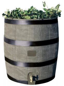 Round Rain Barrel With Planter, 35 Gallons -The Bloom Yard Sales Shop 8612856BK 08V tif