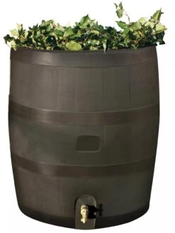 Round Rain Barrel With Planter, 35 Gallons -The Bloom Yard Sales Shop 8612856WALNT 01V tif